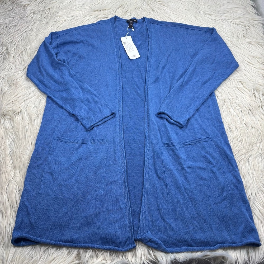 NWT Eileen Fisher Women's XS Blue Long Line Linen Blend Cardigan Coastal Minimal